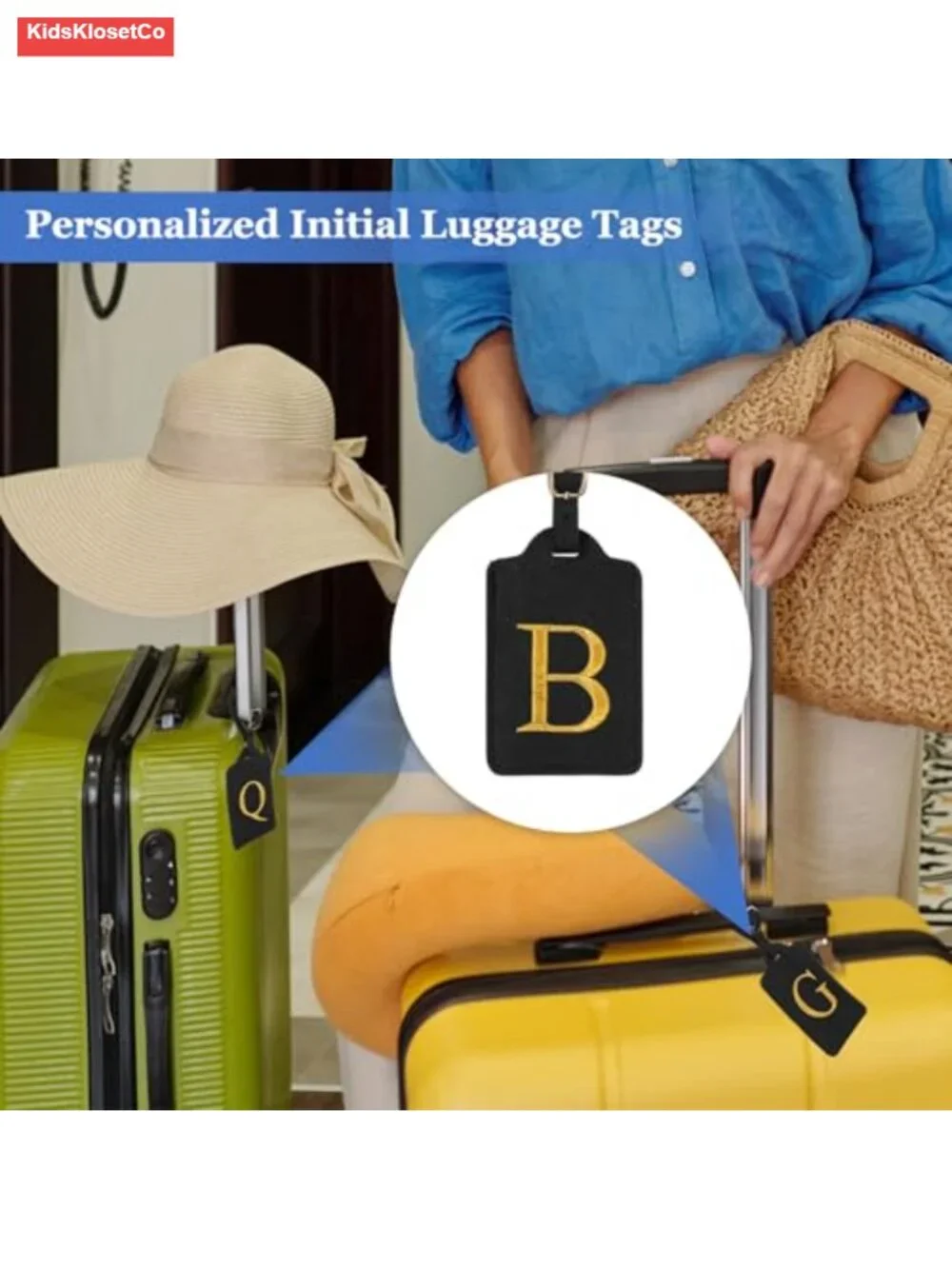 PU Leather Personalized Initial Luggage Tags with Privacy Card, 2 Pack for